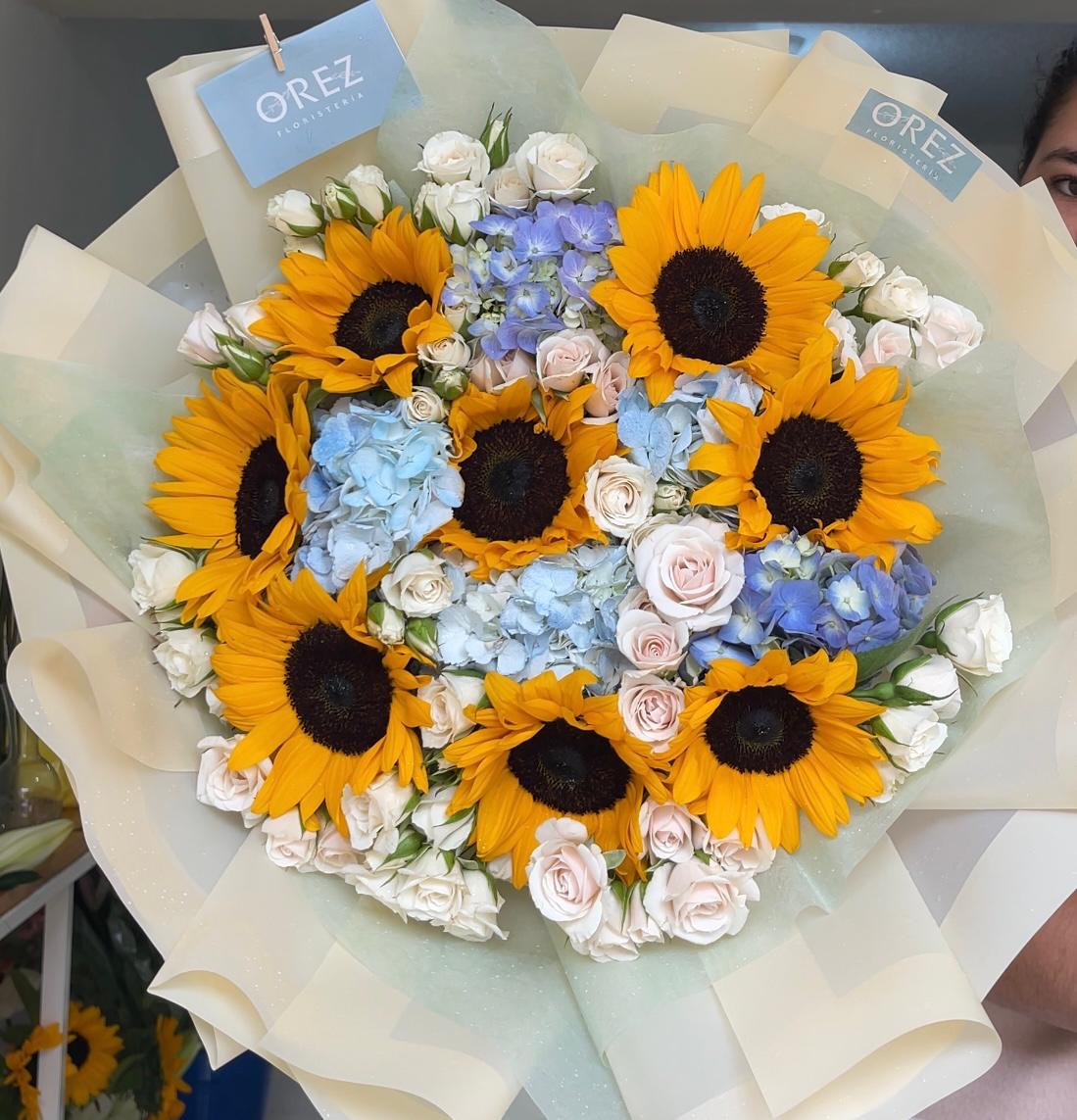 2 Paq Mini Rosa, 8 Girasoles, 6 Hortensias y Follaje